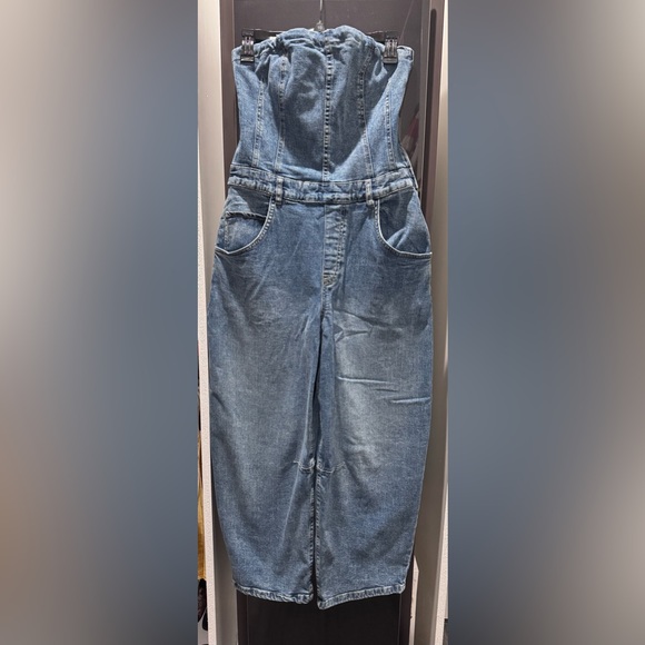 Free People denim barrel leg jumpsuit - Picture 5 of 7